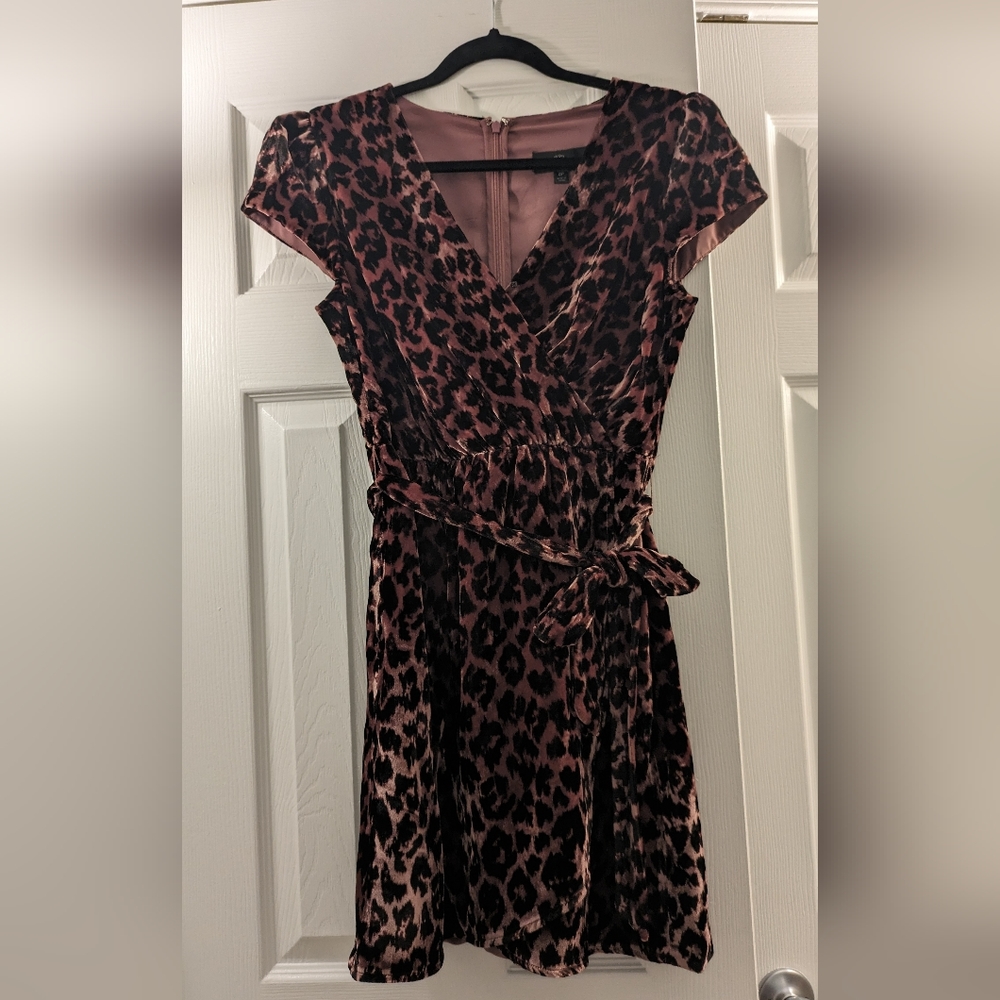 NWT J. Crew Velvet Pink Leopard Faux Wrap Dress Size 8P